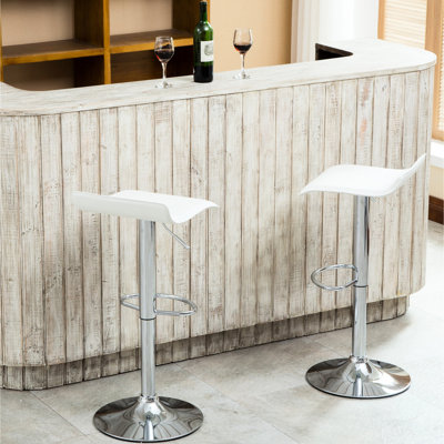 Of 2 Air Lift Adjustable Swivel Stools With Contemporary Flair. White Faux Leather Seat. Metal Base. Seat Height 24 - 30 Inch. 15"w X 15"d (28 34)"h. Assembly Required On Unpacking Stools, 2.
