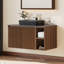 Meuble-lavabo simple mural de 30 po avec lavabo vasque en céramique, comptoir en pierre frittée et armoire en bois cannelé, finition chêne rétro, 2 portes à fermeture en douceur et tablettes ouvertes-610633039-733914450
