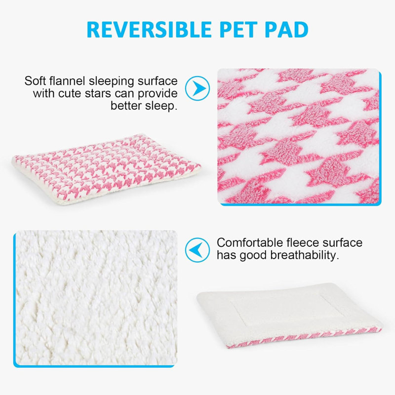 Pink Reversible Soft Flannel Dog Crate Pad for Small Pets