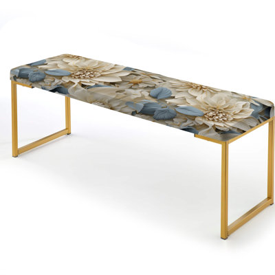 White Mandalas Chrysanthemum Boho Pattern - Floral Upholstered Gold Bench