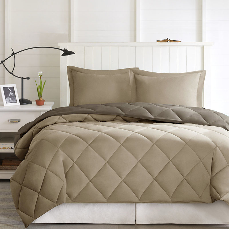 Édredon Essentials 3M double / grand, 2 taies décoratives avec bride, réversible, chaud, lavable à la machine, doux et respirant, courtepointe à motif de losanges, lavable réversible