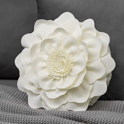 3D Peony Flower Accent Pillow Handmade Cushion Appliqued Decorative Throw Pillow Cover & Insert 14in