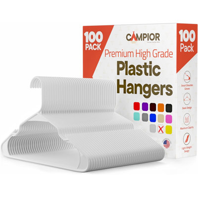 White Plastic Hangers 100 Pack– Heavy-duty Plastic Hangers Slim And Space-saving, Durable And Lightweight Pp With Non-slip Shoulder Notches For Slip Dresses, Suits, Jackets & Camisoles
