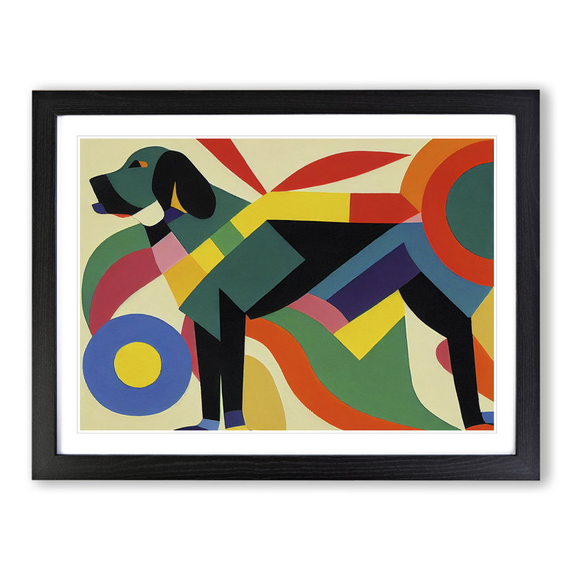 Abstract Dog - Single Picture Frame Print, Black, 46cm H x 64cm W x 2cm D