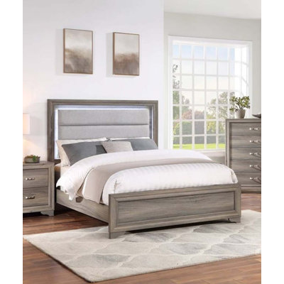 Modern Queen Bed with Integrated LED Lighting