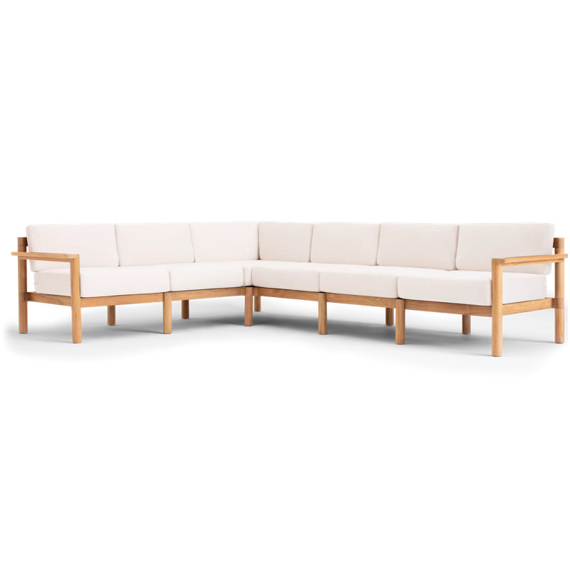 Haven 6-Piece Teak Outdoor Sectional with Sunbrella Cushions and Wooden Armrest in Rust, Sunbrella Canvas