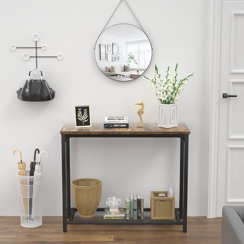 Petite console avec canapé et tablettes en filet, table de vestibule à 2 niveaux pour hall d'entrée, hall d'entrée, couloir, canapé, canapé, salon, bar, cuisine, brun rustique de 32 pouces
