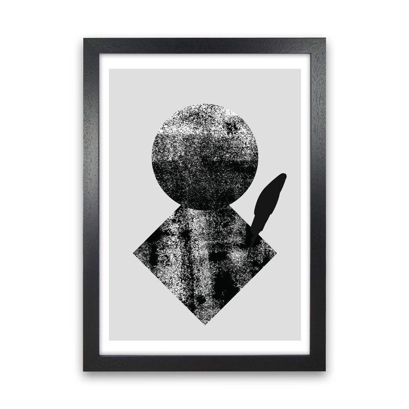 Graffiti Black And Grey Circle Leaf by Pixy Paper - Print, Black Framed, 84cm H x 59.4cm W x 3cm D