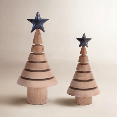 2-Piece Natural Wood Tabletop Tree Set