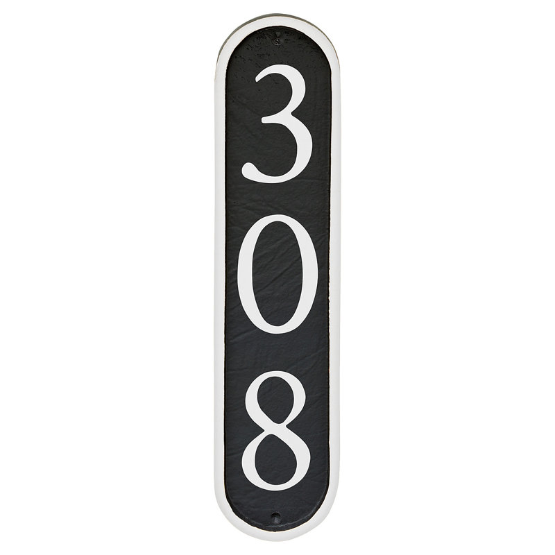 Plaque d'adresse murale 1 ligne Serif Colonne, Noir, Blanc