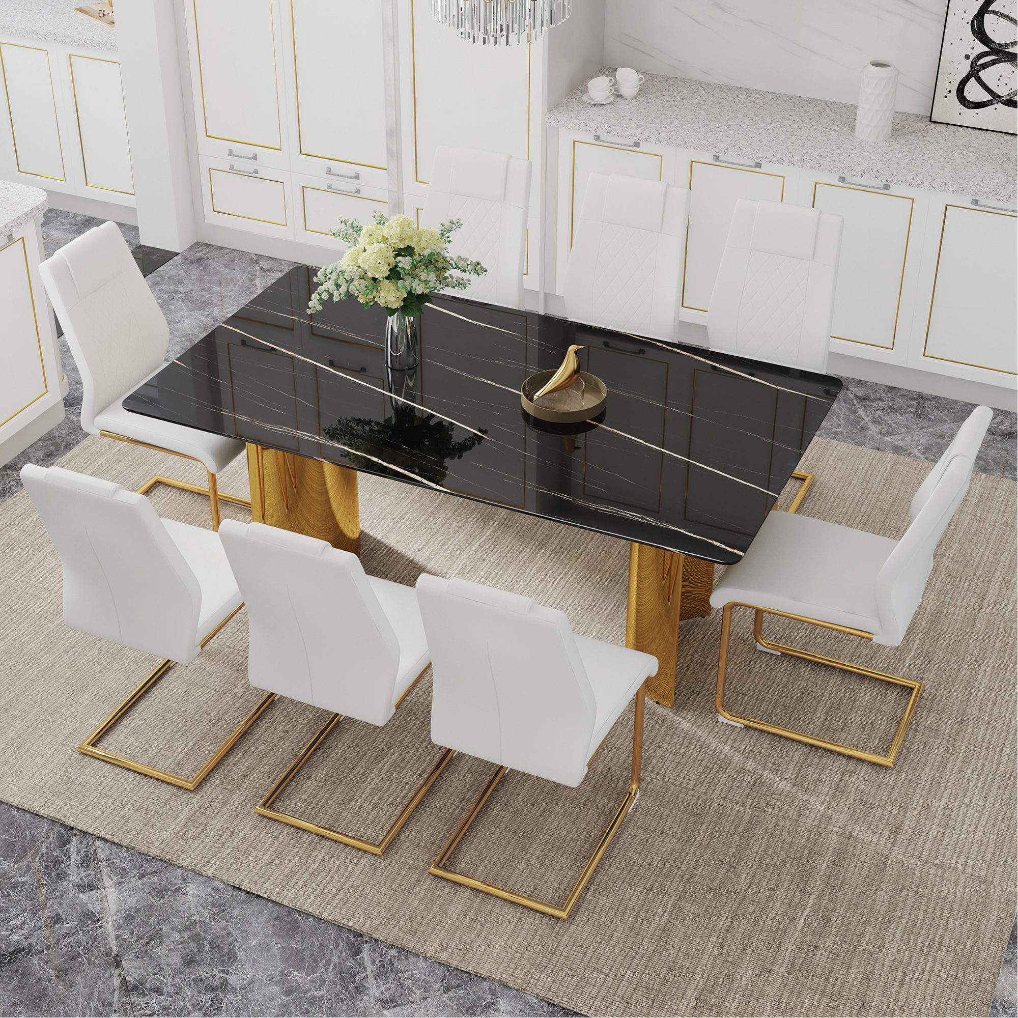 Everly Quinn Table And Chair Set.The Table Has A Glass Tabletop With ...
