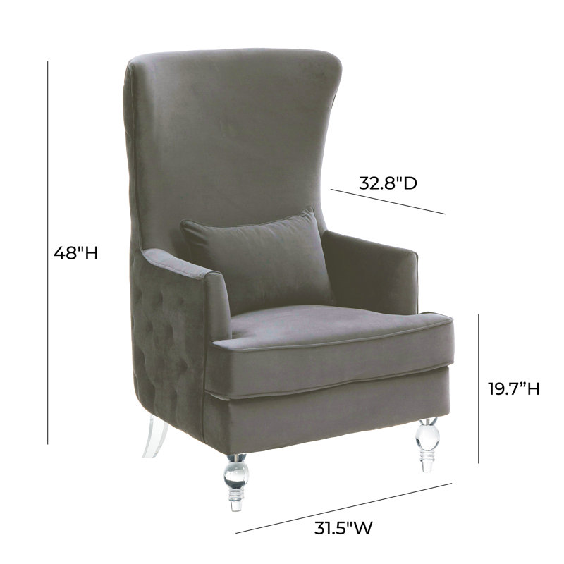 Fauteuil à oreilles en velours Aubree, Polyester gris