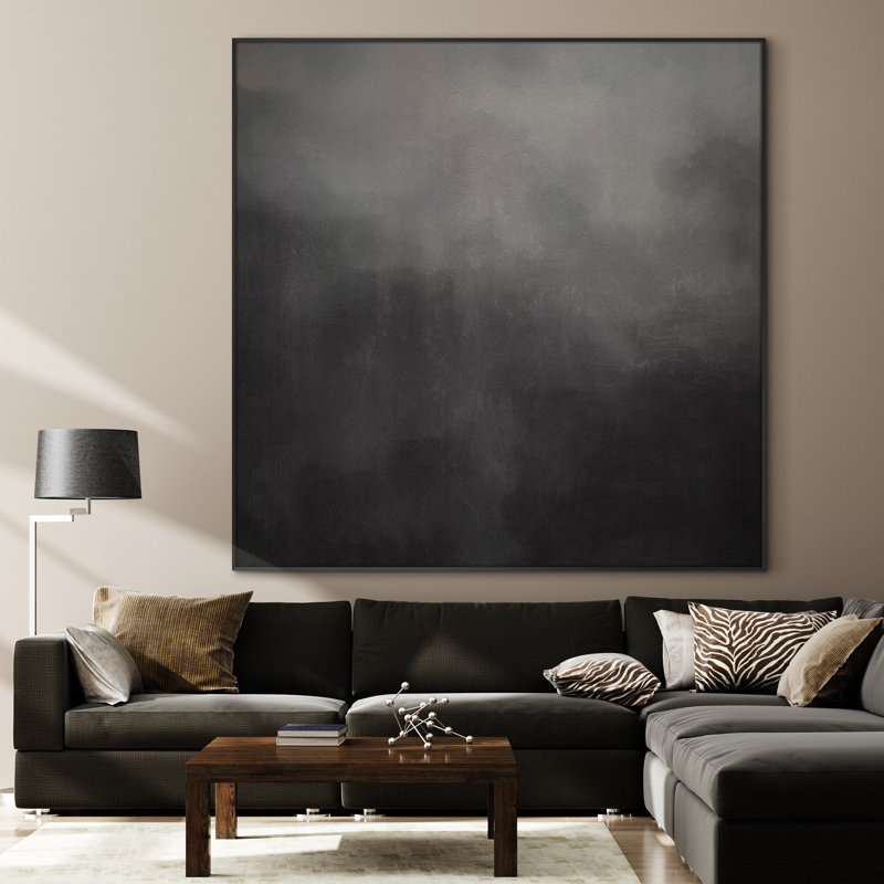 Très grande reproduction d'art sur tissu mural - Moody monochrome gris foncé abstrait minimaliste, décoration pour salon ou chambre à coucher - «Assemblage requis du cadre (cadre non fini)»