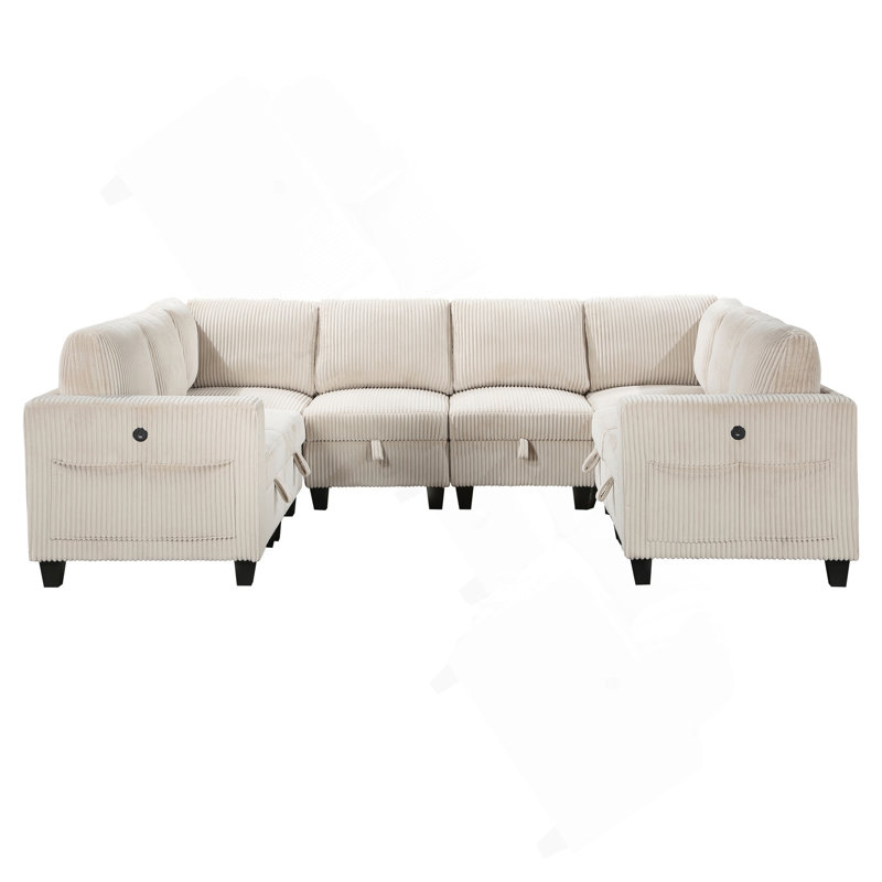 8-Piece Modular Sectional With Storage Seats, Beige Corduroy