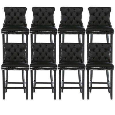 Contemporary Counter Height Velvet Bar Stools (Set of 8)