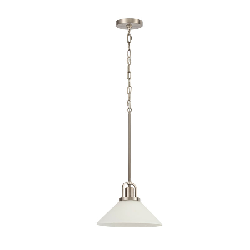 1-Light Contemporary White Cone Pendant Light with Opal Glass Shade