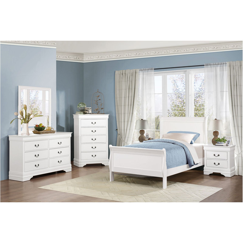 Ensemble de chambre à coucher à panneaux Brummett, Blanc, Très grand, 3 Pcs: Bed, 2 Nightstands