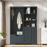 Okan Multi-functional Hall Tree with Storage Shelves Drawers and Cabinet with Bench