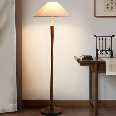 White + Gold + Nut-brown Fabric + Solid Wood + Copper Free form Floor Lamps