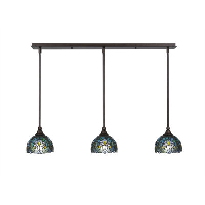Luminaire suspendu linéaire à 3 lumières 3 lumières avec verre d'art cyprès turquoise 7 "