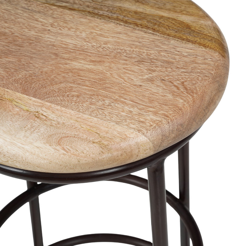 Tabouret de bar 24 po à hauteur de comptoir en bois de manguier avec base en fer, brun et noir