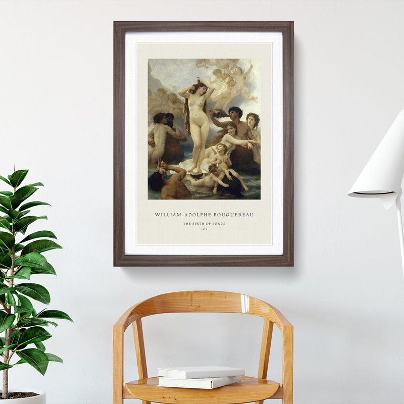 The Birth of Venus by William-Adolphe Bouguereau - Picture Frame Painting, 65cm H x 48cm W x 2cm D, Walnut Framed
