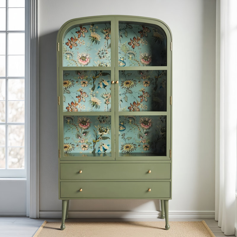 French Retro Green Display Cabinet