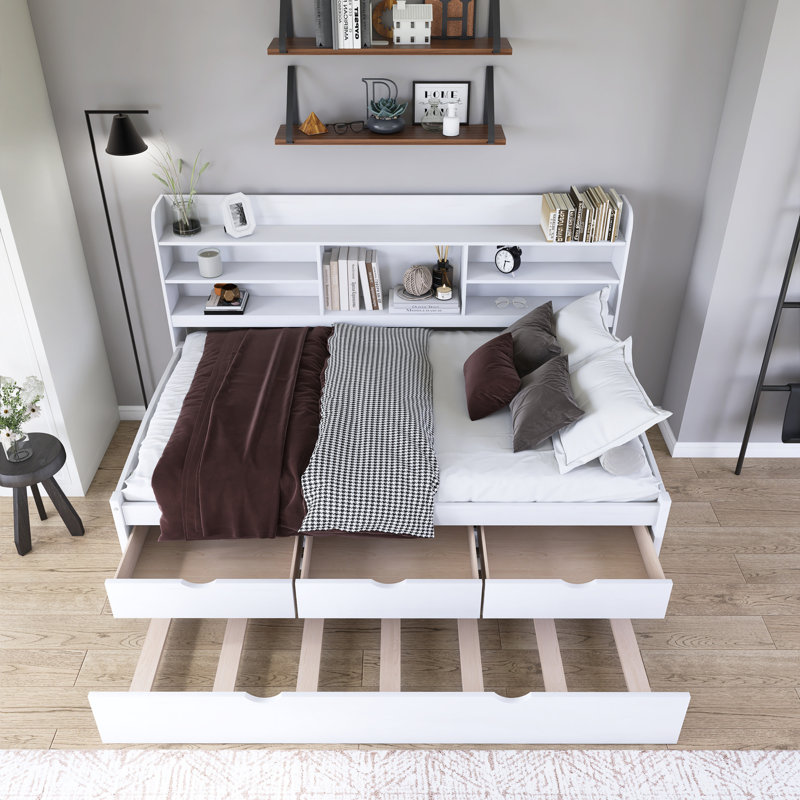 Wood Captain Bed With Trundle,Drawers, Twin, White