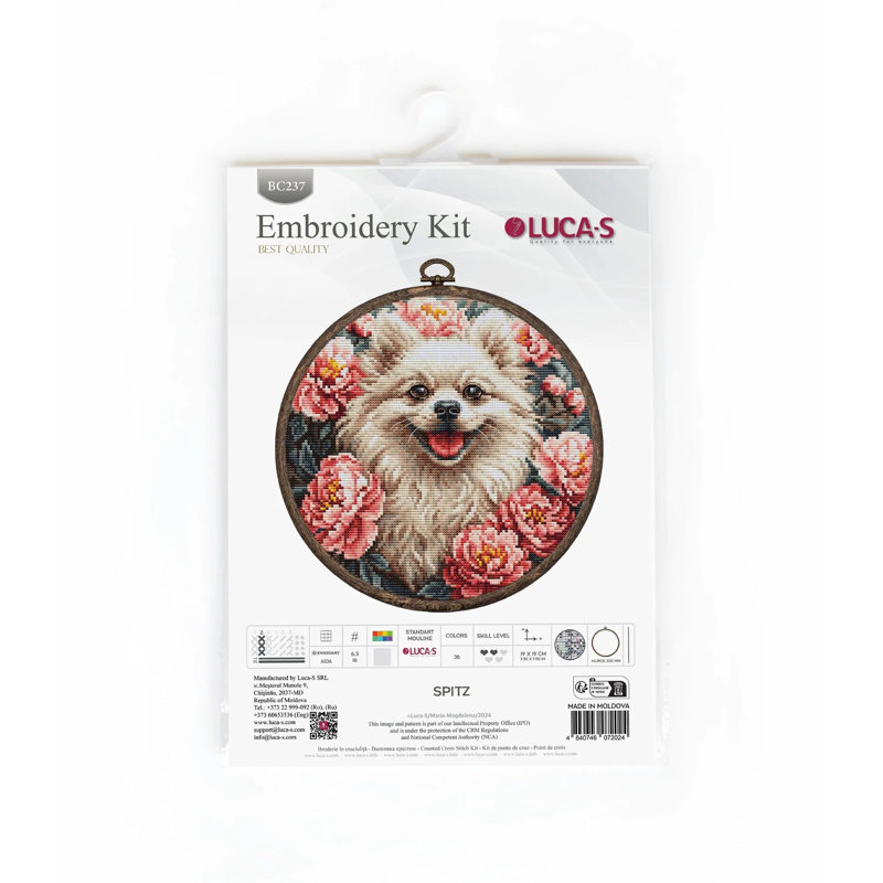 Kit de broderie au point de croix compté « Portrait de Spitz » avec tambour à broder par Luca-S BC237L