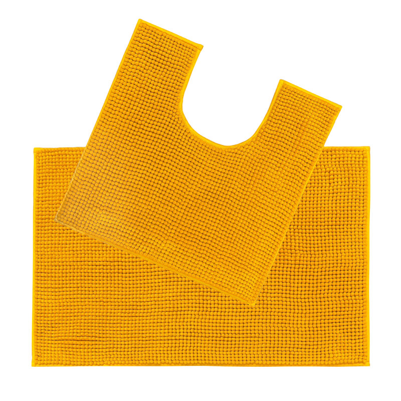 Kulap Chenille Bobble Bath Mat & Pedestal 2pc Set, Mustard