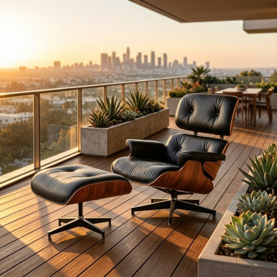 Modern Swivel Milled Full Grain‌ Leather Lounge Chair and Ottoman with Solid Wood Frame
