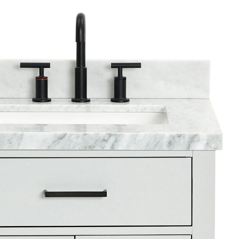 ARIEL HEPBURN 37 IN RIGHT OFFSET RECTANGULAR SINK VANITY 1,5 IN, Gray, Right, Rectangular