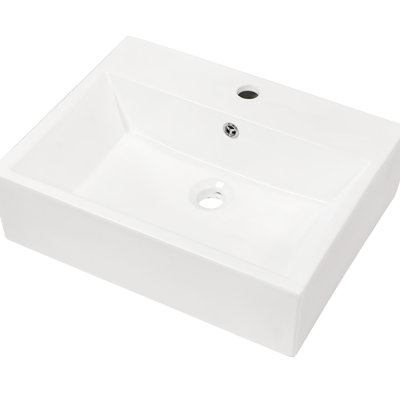 21"X16" Ceramic Bathroom Sink In White. Modern European Inspired Design With Faucet Hole And Overflow. Arc Beautiful. Elegant Benevolent. Construction. Low Water Absorption. Acid Stain Resistance.