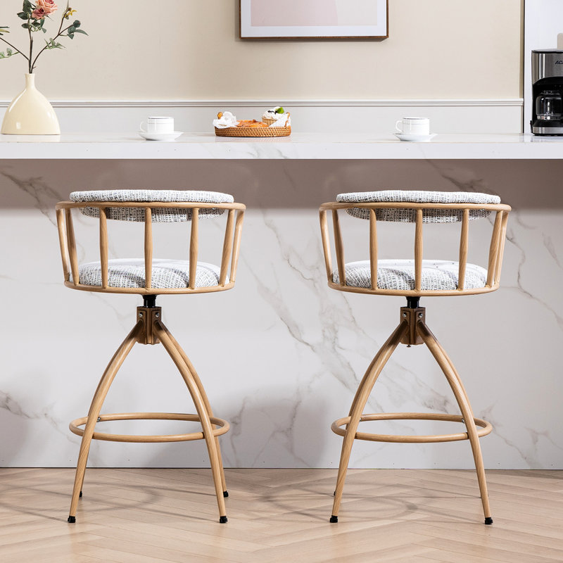 Tabouret de bar pivotant de 26 po à hauteur de comptoir pour 2 personnes - Siège extensible en tissu beige, siège en métal de salle à manger moderne avec cadre fiable
