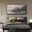 «Rustic Countryside Serene Lakeside Gravure, paysage nautique monochrome encadré»-98042126-111176909