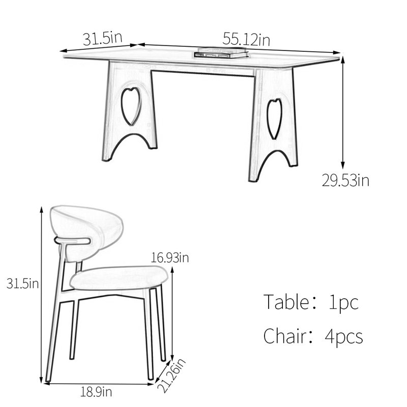 White sintered stone solid wood dining table, 29.53"H x 55.12"L x 31.5"W