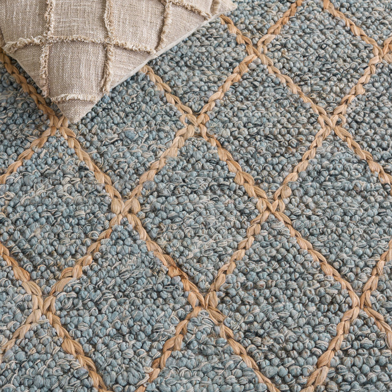 Keyren Natural Fiber Flat Weave Jute/Cotton/Wool Geometric Rug in Blue/Brown, Rectangle 4" x 6"