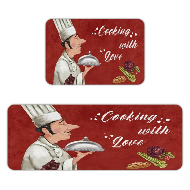 Ensemble de 2 tapis de cuisine Red Kitchen With Love