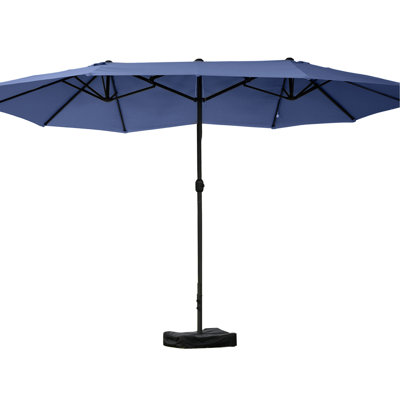 Patio Umbrella 15' Dark Blue, Rectangular Steel - Stable Construction, Easy Crank, Double Sided For Garden, Deck Space Saving, Pool,