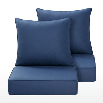 Coussins de chaise de patio 24 po x 24 po, ensemble de coussins de siège profond de 6 po d'épaisseur avec coussin de dossier, coussins d'extérieur pour meubles de patio, tissu en oléfine résistant à l'eau, bleu marine, ensemble de 2