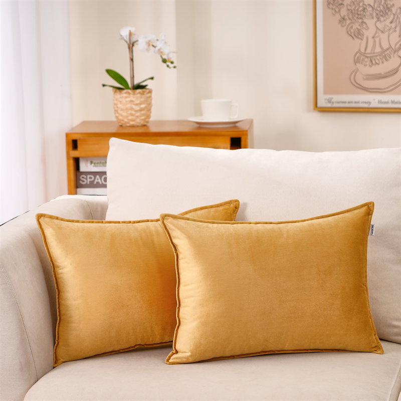  Housse et insert de coussin carré en velours, Or, polyester, H 14 po x l 20 po x P 1 po