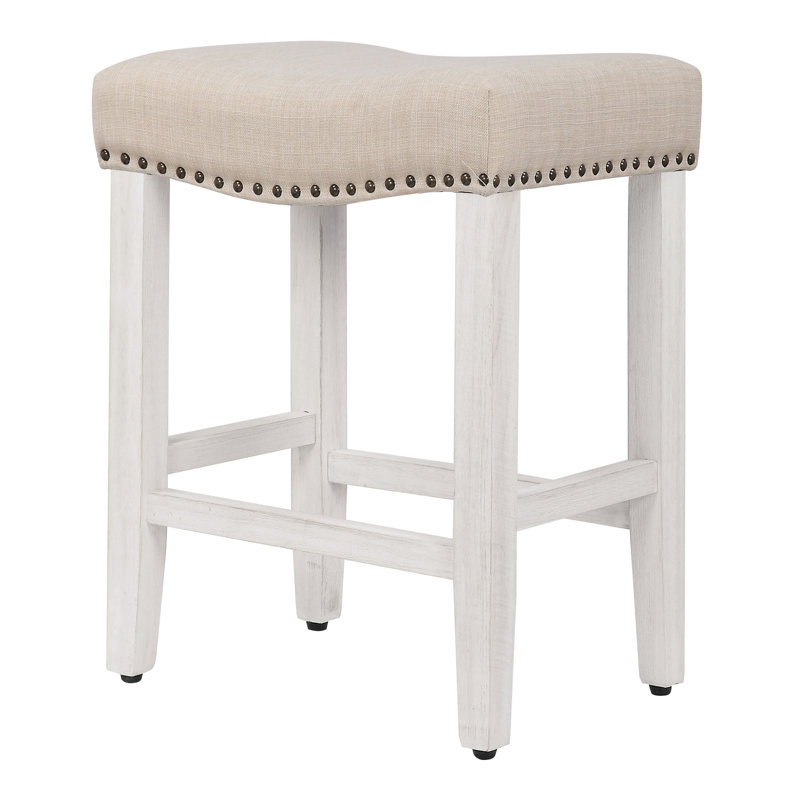 Jameson Upholstered Counter Stool with Solid Wood Frame, Counter Stool (24” Seat Height), White/Beige