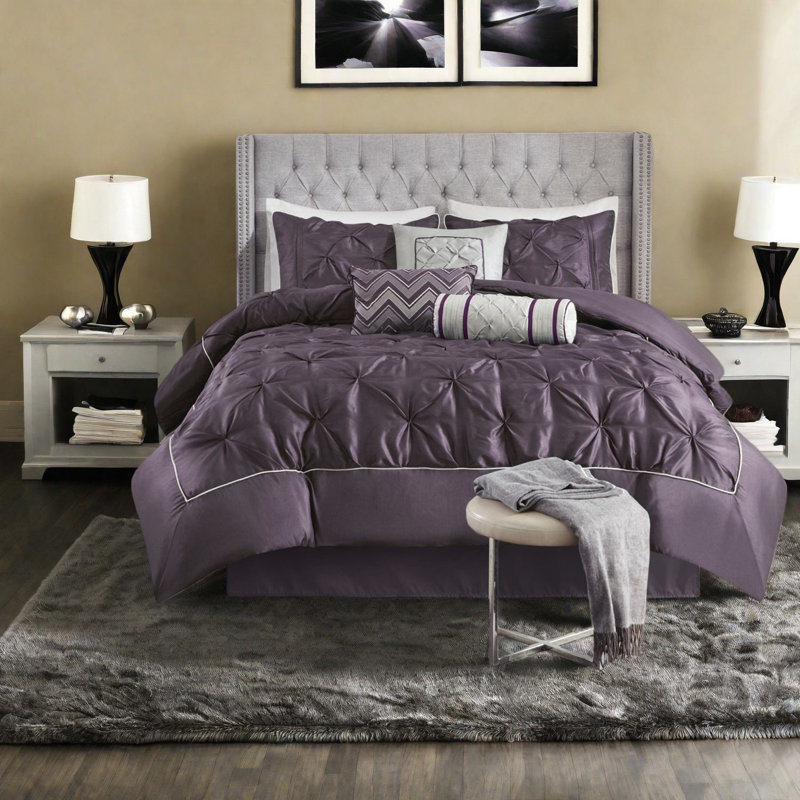 Elegant Plum 7 Piece Bedding Sets, Polyester Comforter For Home