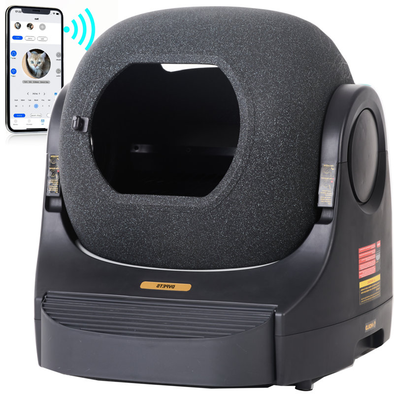 Litière pour chat Der Vierbeiner automatique, litière autonettoyante pour chats multicolores avec système de sécurité avancé, litière pour chat très grande / contrôle d'application avec tapis