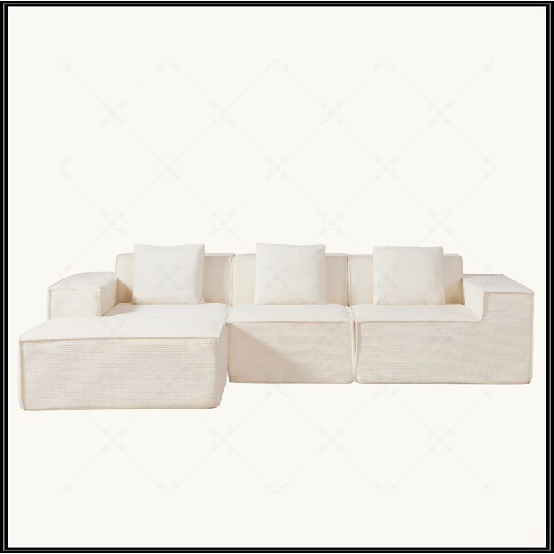 Canapé modulaire convertible en velours côtelé avec repose-pieds et coussins Cozyform, canapé-lit modulaire en forme de L pour le salon