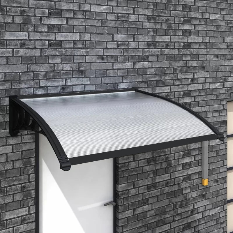 Garden Sanctuary Plastic Cover Retractable Door / Window Awning, 23.8cm H x 120cm W x 80cm D, Clear/Black