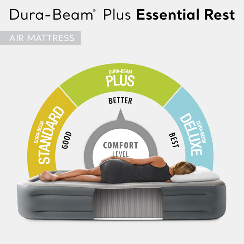 Queen Size Gray Raised Air Mattress with Built-in Pump