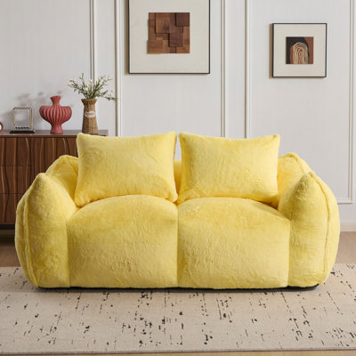Giant Bean Bag Couch for Adults, Soft Fluffy Loveseat Bean Bag Sofa, Oversized Chase Lounge Chair Indoor for Living Room Bedroom, No Assembly Required Cozy Reading Chair with Pillows