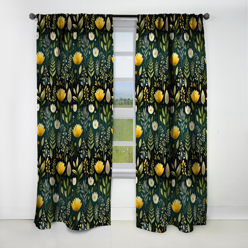 Botanical Bliss Boho Pattern - Floral Curtain - Blackout Floral Curtain - 1 Panels, L 52 po x L 90 po