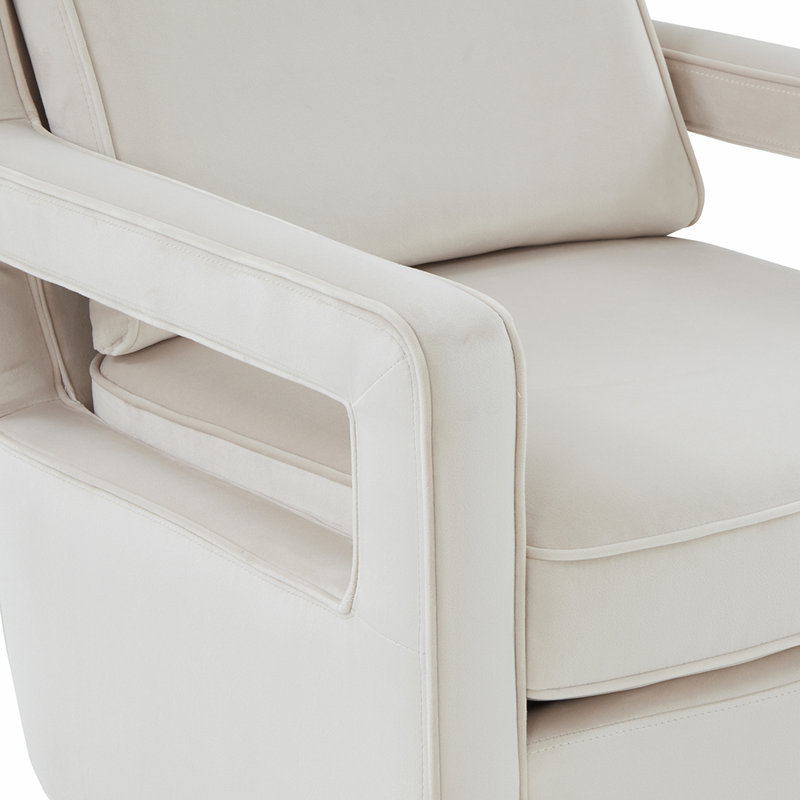 Beige Velvet Accent Chair with Manufactured Wood Legs